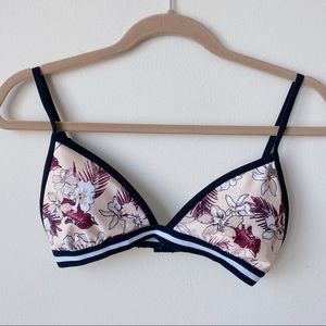 Floral Print Bikini Top - Navy and Cream